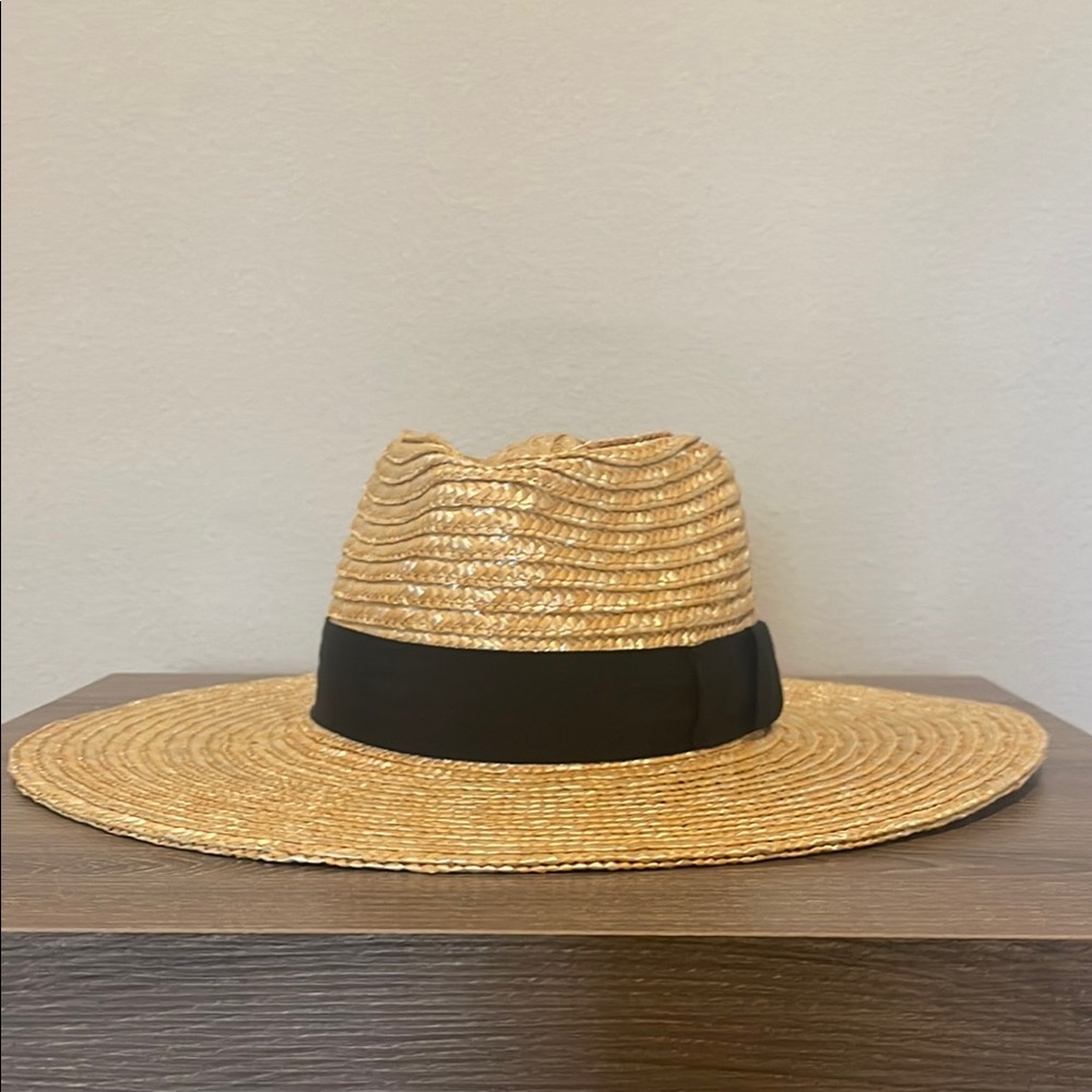 Stylish Tan Straw Hat with Black Band